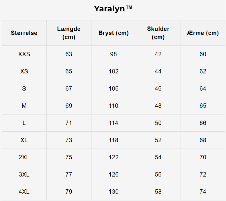 Tableau des tailles - Tailles FR avec mesures détaillées