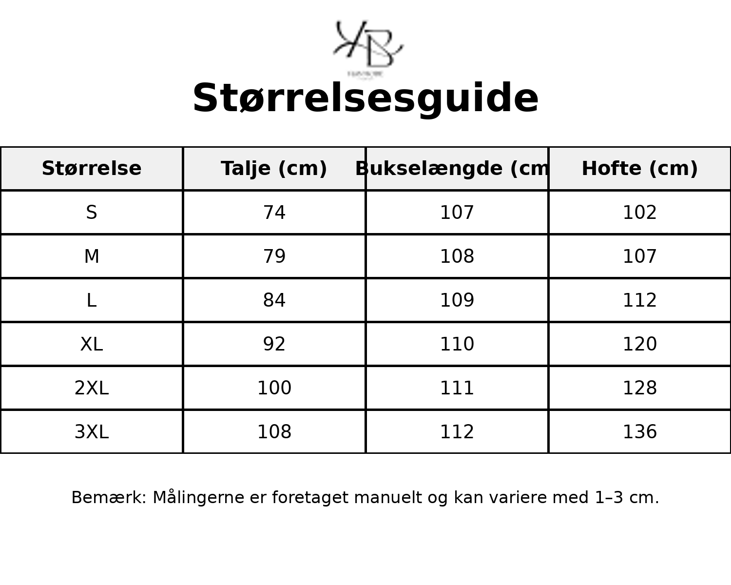 Tableau des tailles - Tailles FR avec mesures détaillées