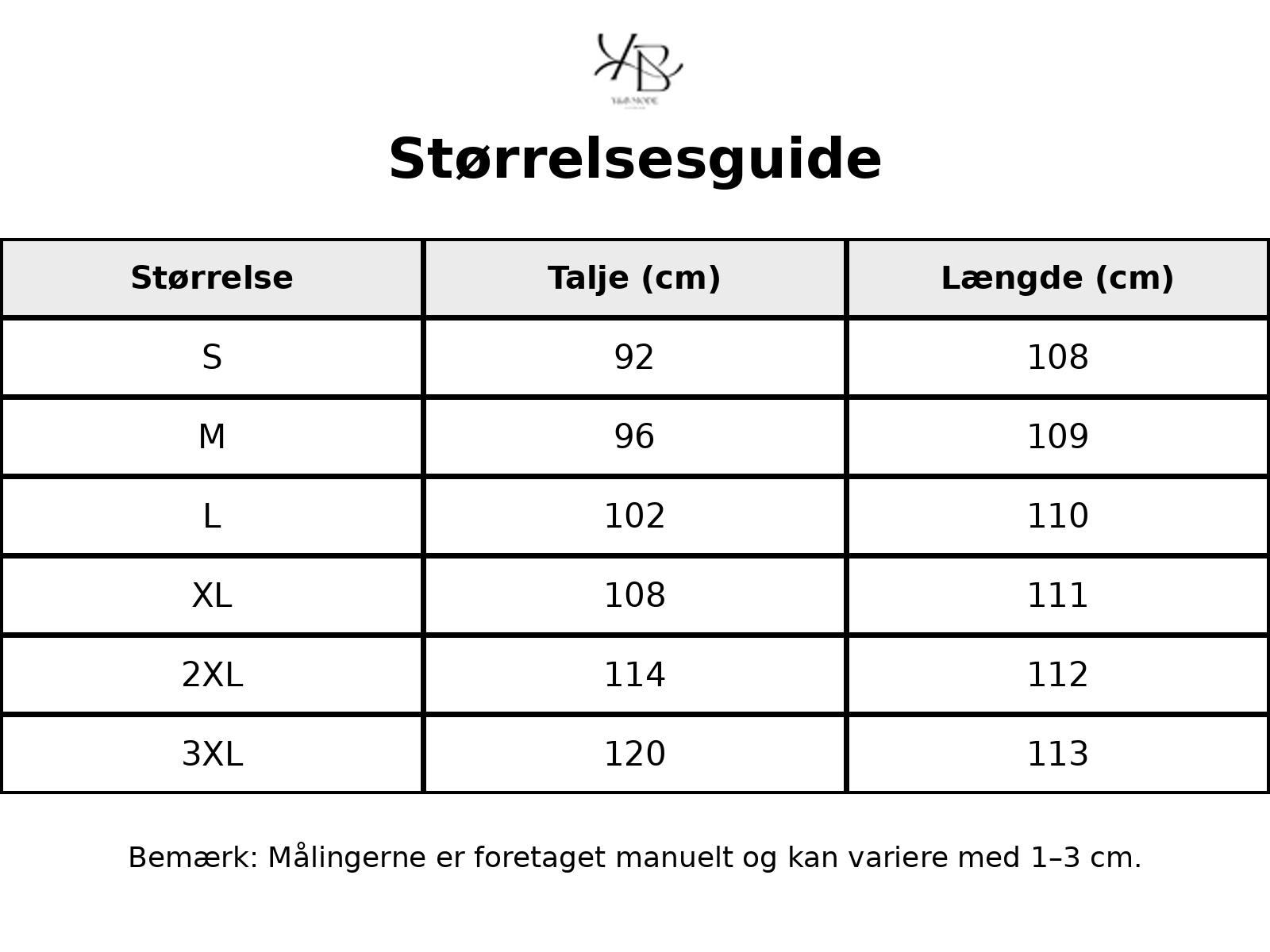 Tableau des tailles - Tailles FR avec mesures détaillées
