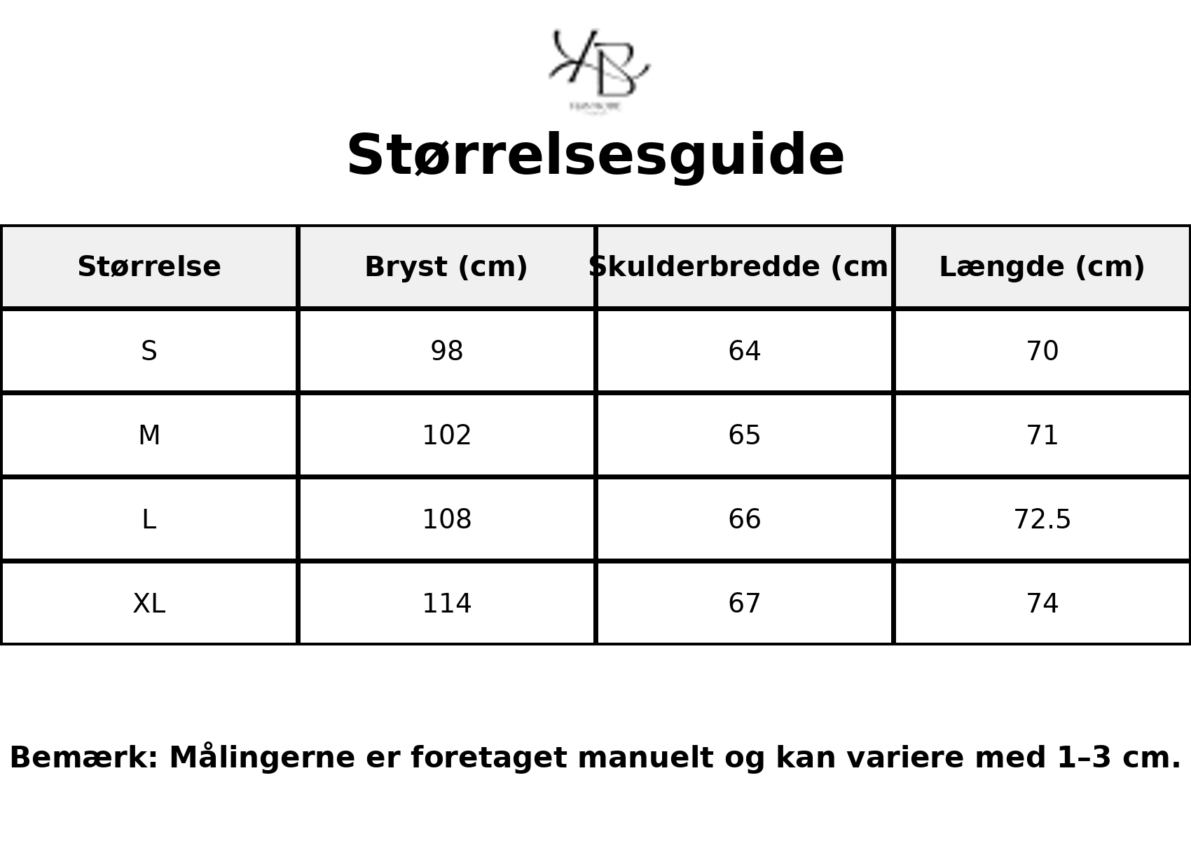 Tableau des tailles - Tailles FR avec mesures détaillées